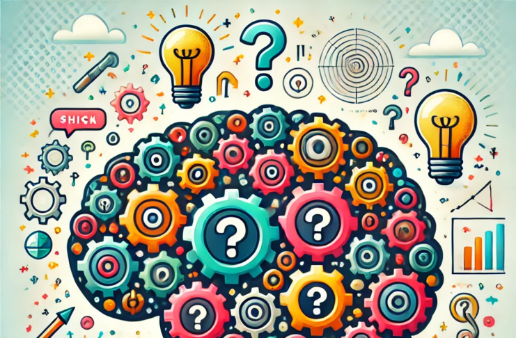 Zeka oyunları ve bilmecelerle dolu, düşündüren bir illüstrasyon, el yazısı ile yazılmış bilmece metinleri ve çözümleri gösteren bir görsel