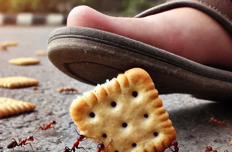 Açgözlü bir karıncanın büyük bir yiyecek parçasını taşımaya çalışırken yaşadığı olay.