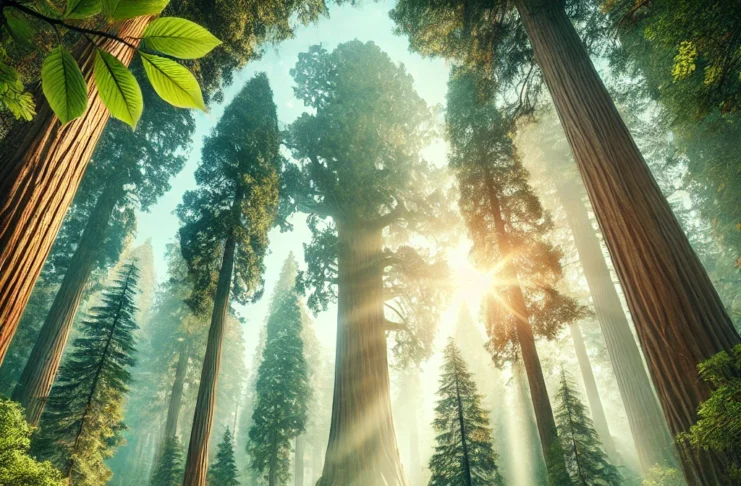 Yüksek ağaçlar ve doğanın sunduğu görkemli manzara