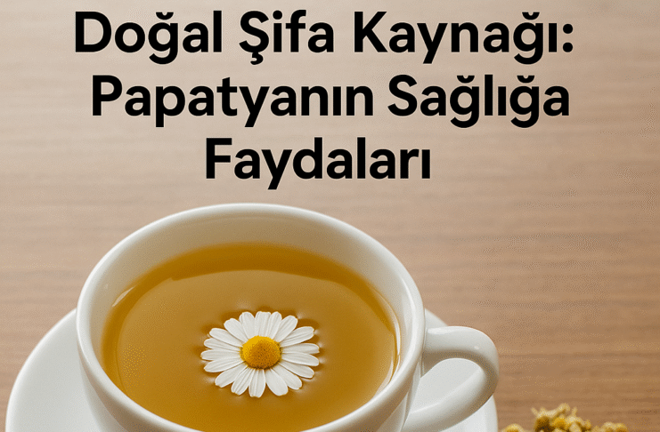 Bir fincan papatya çayı ve yanında kurutulmuş papatya çiçekleri