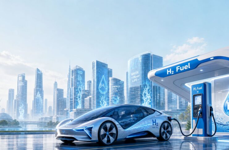 Hidrojen yakıt istasyonu ve su temalı enerji konsepti görseli