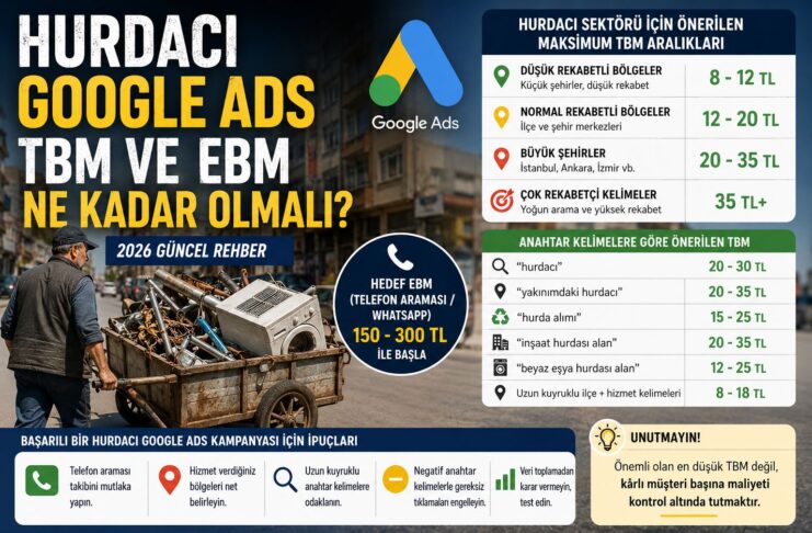 Hurdacı işletmeleri için Google Ads TBM ve EBM maliyet rehberi